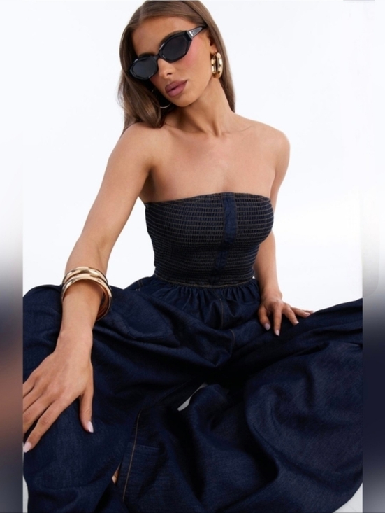 Pants - NEW Strapless Tubed Top Denim Jumpsuit ▪︎ Dark Blue ▪︎ Sz XL